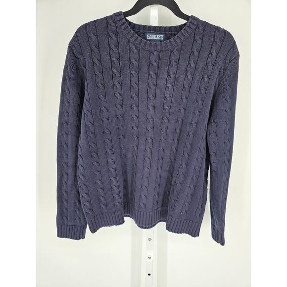 Lands End Womens Sz M (10-12) Crew Neck Cotton Sweater Blue Cableknit - Picture 1 of 5